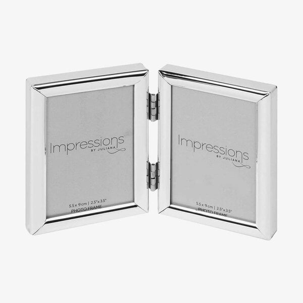 T. H. Baker Impressions Shiny Silverplated Double Hinged Small Photo Frame FS426