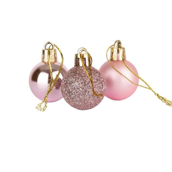 Pale Pink Shatterproof Christmas Baubles in 12 Pack and 24 Pack Options with Mixed Finishes image 1