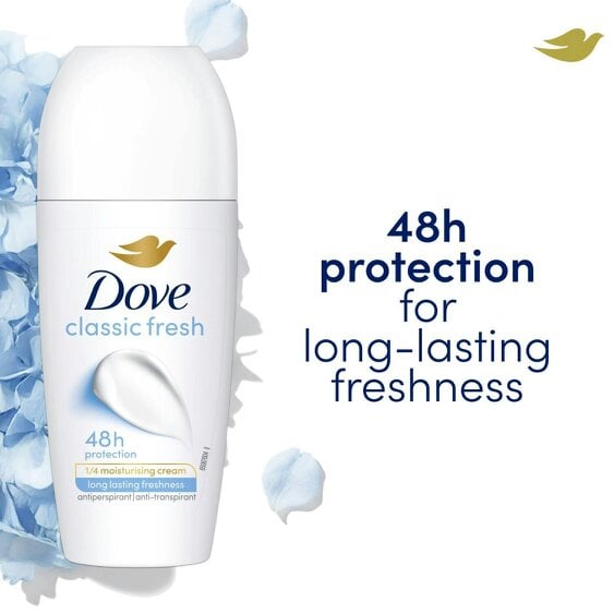 Dove Classic Fresh Roll On Anti-Perspirant Long Lasting Fragrance 48 Hours, 50ml
