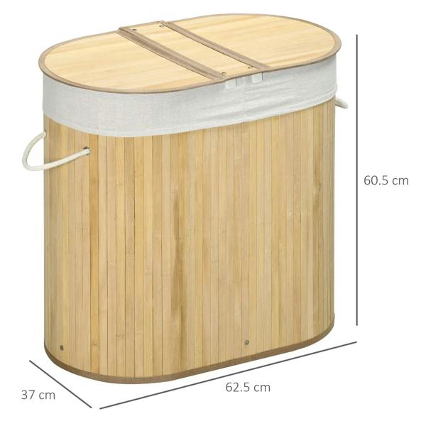 Natural bamboo laundry hamper with lid, 62.5 x 37 x 60.5 cm body