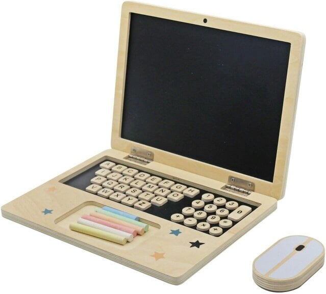HYGRAD BUILT TO SURVIVE Kids Wooden LapTop And Chalkboard Magnetic Pretend Play Set Early Development Kids Laptop Computer Play Set