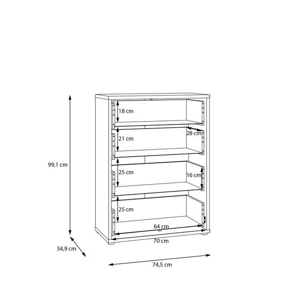 Alice Springs 4 Drawer Chest with Push-to-Open Drawers in Elegancia Oak and White
