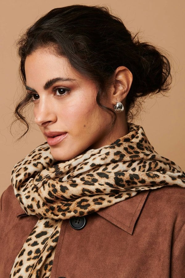 Brown | Animal Printed Relaxed Shawl Scarf
