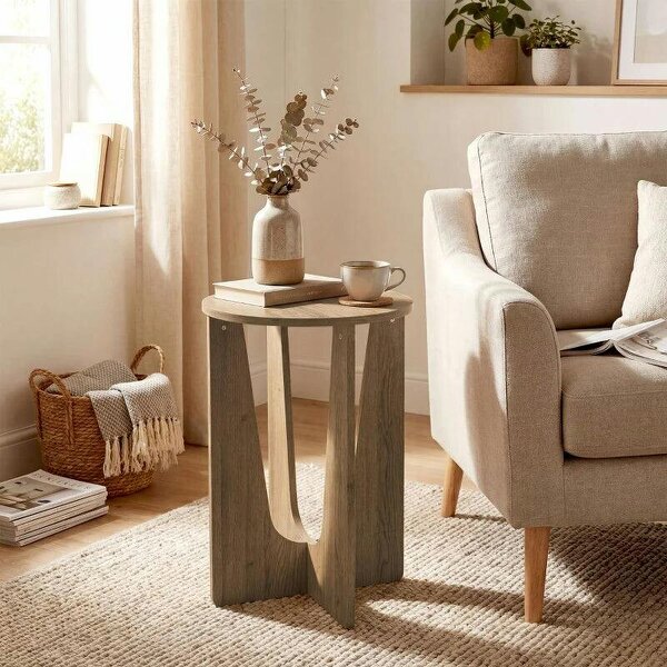 End Table Compact Round Side Table with Curved Legs in Coffee Wood Effect - Coffee Wood Effect