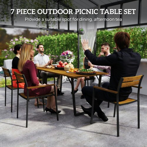 Wyld Haus Mafi 6 Seater Wood Panel Outdoor Dining Set Slatted Design
