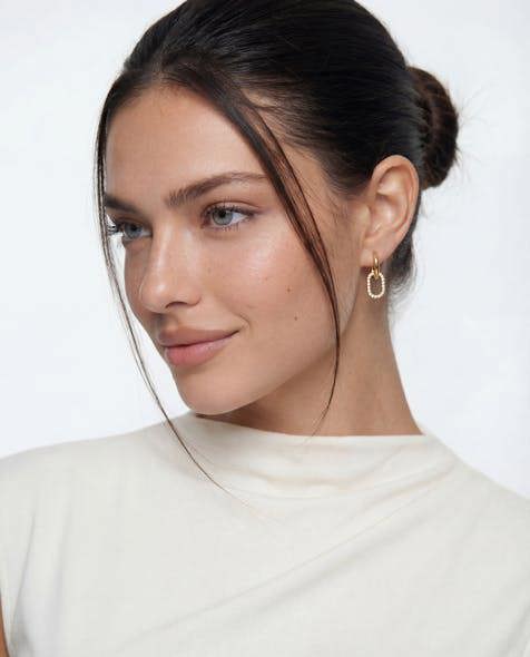 Elk & Bloom Dainty 14k Gold Gemstone Double Loop Hoops