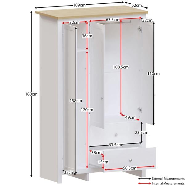 Vida Designs Arlington 3 Door 2 Drawer Wardrobe