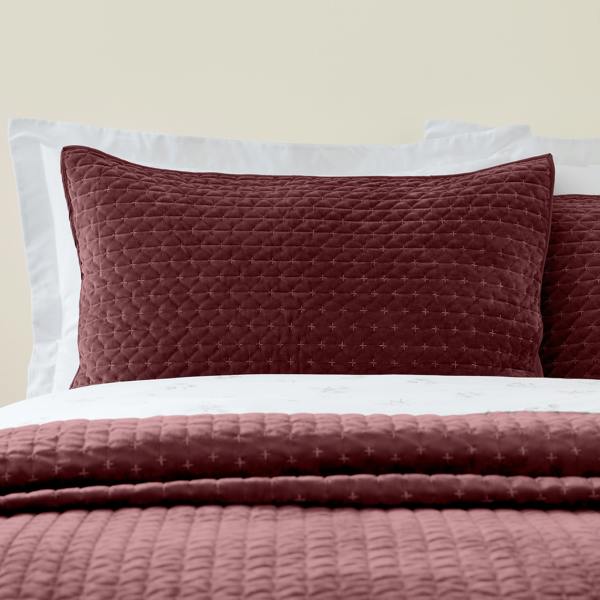 Bianca Attica Velvet Embroidered Pillow sham Pair Burgundy