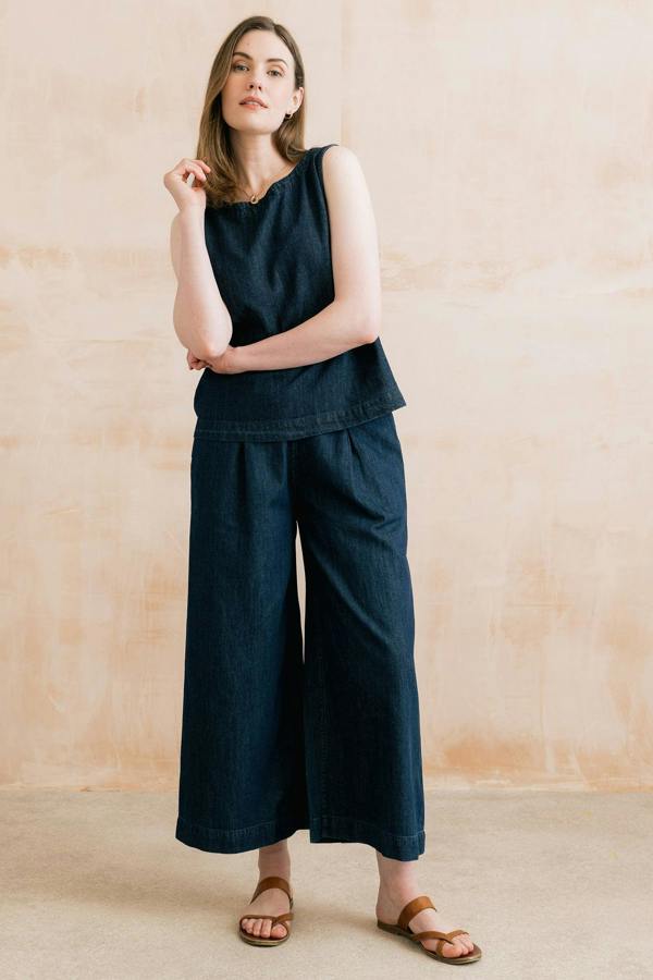 Lily & Me Summer Wide Leg Palazzo Trousers Cotton Denim