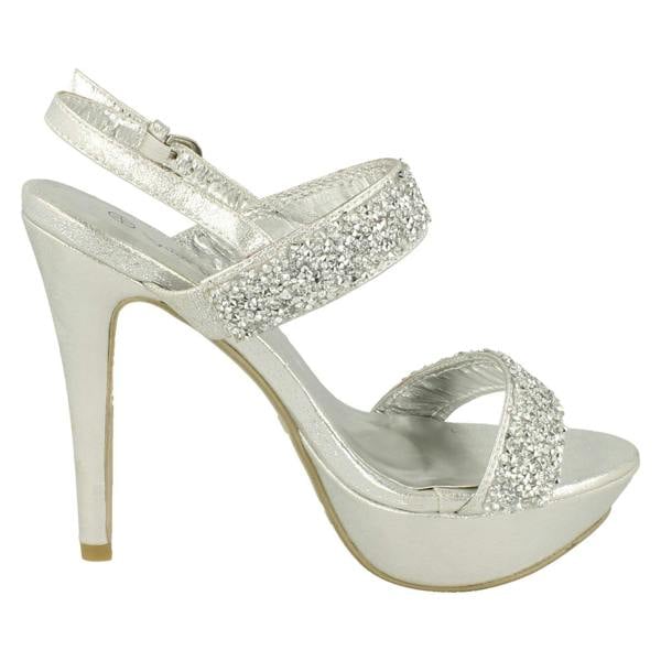 Anne Michelle Ladies Anne Michelle Double Glitter Strap Platform Heels
