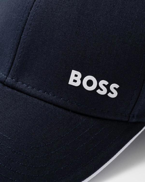 BOSS Green Bold Mens Logo-Print Cap In Cotton Twill - Dark Blue 402 - CHO - Designer Mens Hats