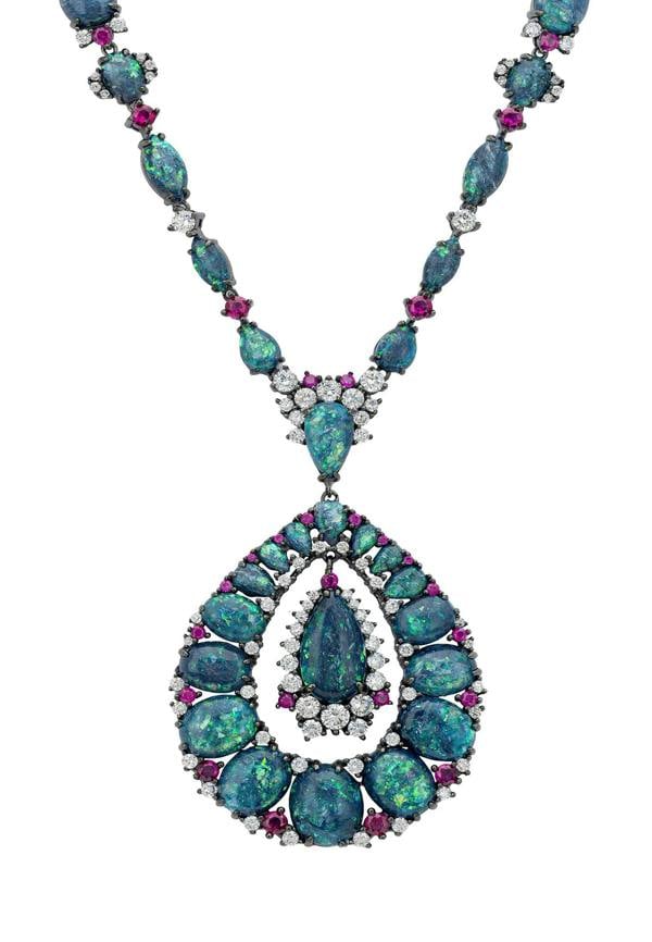 Latelita Paloma Green Opal Statement Necklace Silver Oxidised