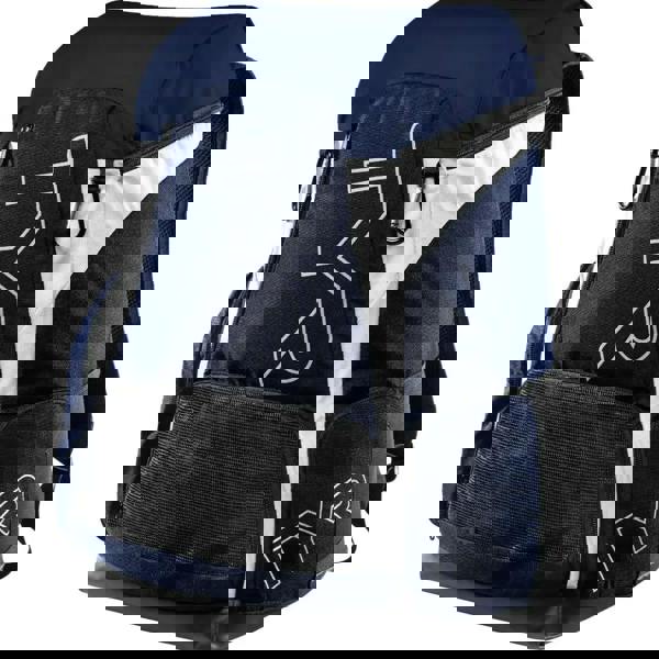 Navy blue TYR Alliance Team Backpack 45L with white mesh pockets