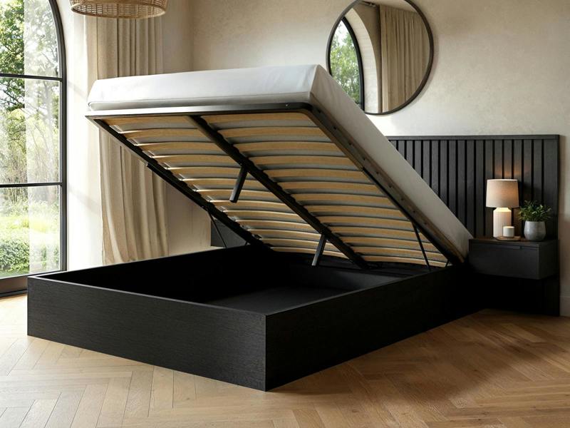 SOLACE+CO Taylor Hotel Ottoman Bed with Side Tables Black