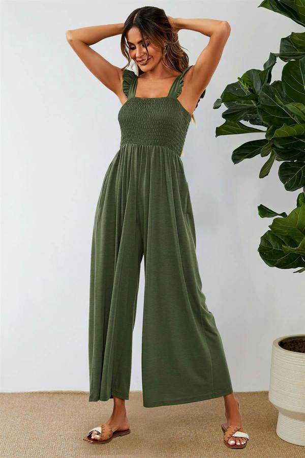 FS Collection Frill Detail Strappy Jumpsuit In Olive