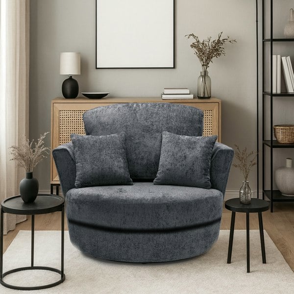 Furnishings For Less Zink Chenille Fabric Swivel Chair