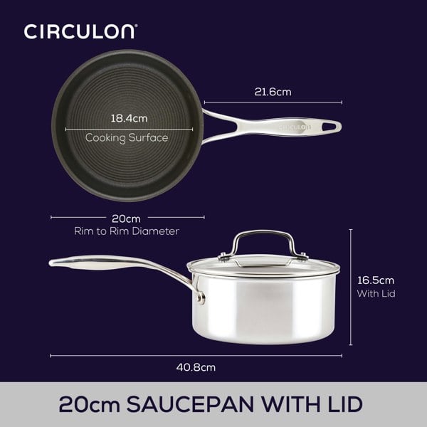 Circulon Stainless Steel Extreme Non-Stick Saucepan, 20cm/2.8L