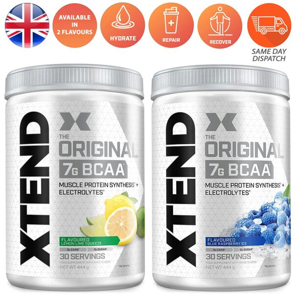XTEND Original BCAA 7g Powder 444g 30 Servings – Choose Blue Raspberry or Lemon Lime