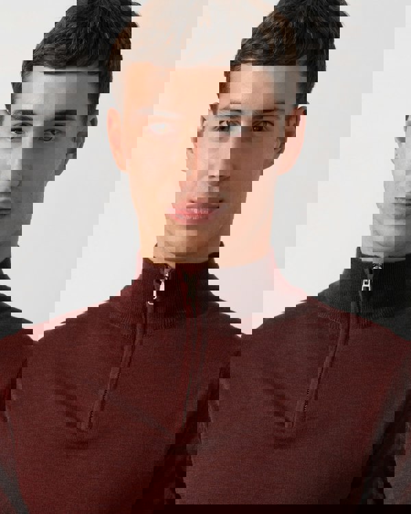 Oliver Sweeney Curragh Mens 1/4 Zip Funnel Neck Merino Wool Jumper - Mulberry Marl