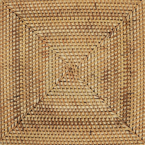Up close of sturdy rattan weave of square wicker placemat