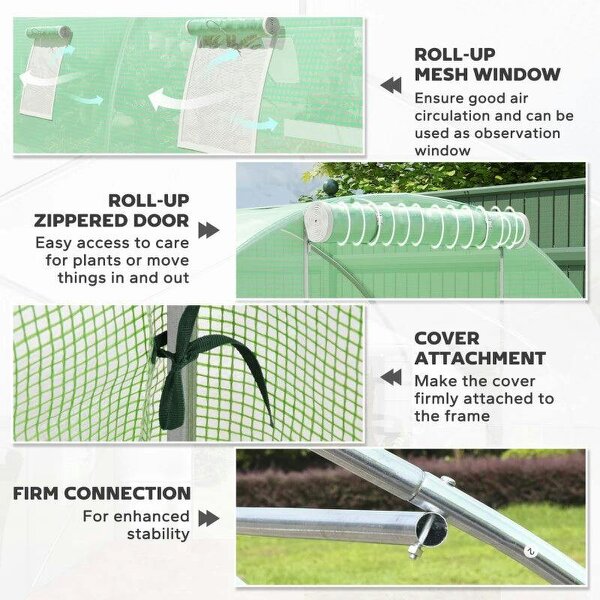6 x 3 m Walk-in Polytunnel Greenhouse, Zipped Roll-Up Door, 8 Mesh Windows, UV-Resistant PE Cover, Green