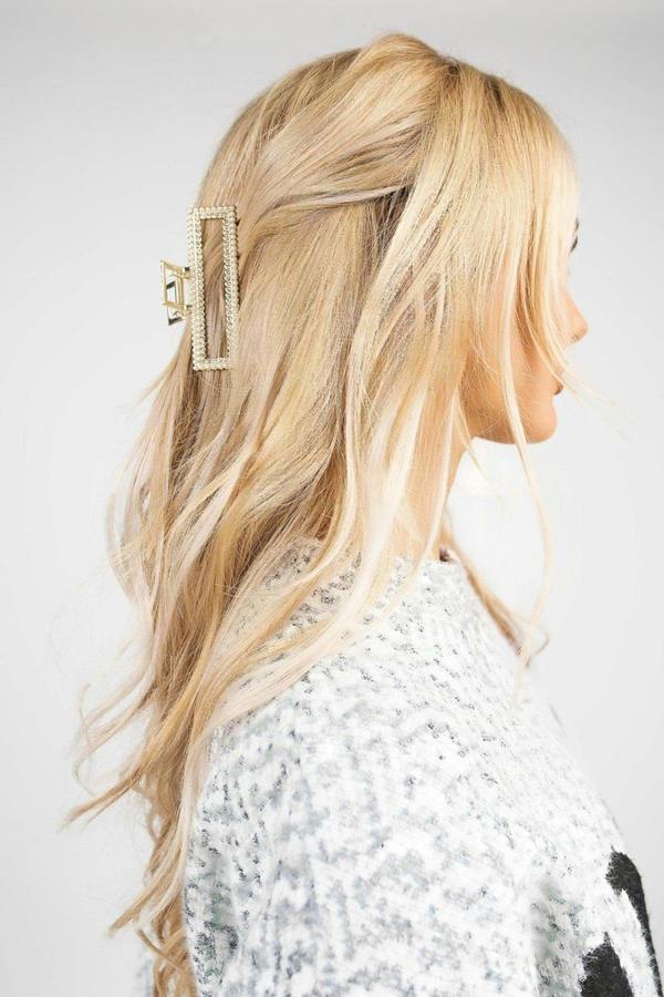 Maelie Rectangle Pearl Diamante Hair Claw - Gold