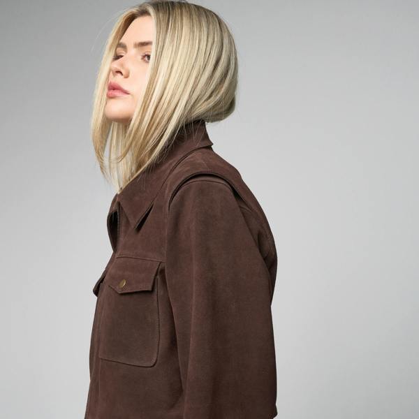 Women's Chocolate Cropped Suede Jacket