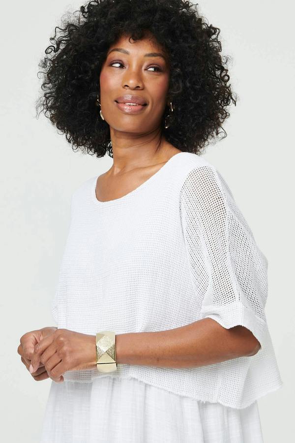 White | Mesh Textured Layered Midi Dress