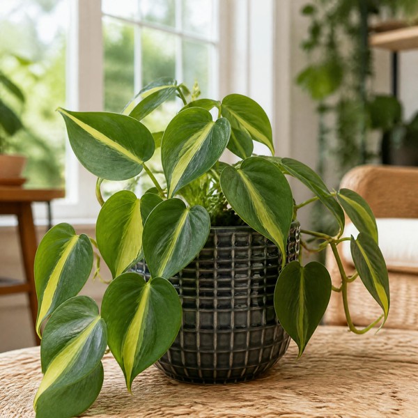 Philodendron Scandens - Heartleaf Trailing Plant in 12cm Pot - Grey Ceramic Pot - 1