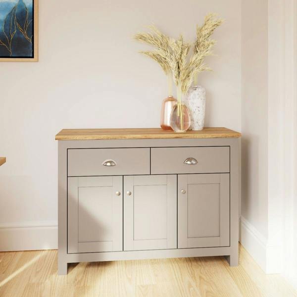 Lisbon Sideboard 3 Doors 2 Drawers Buffet Storage Cabinet Cupboard Light Grey