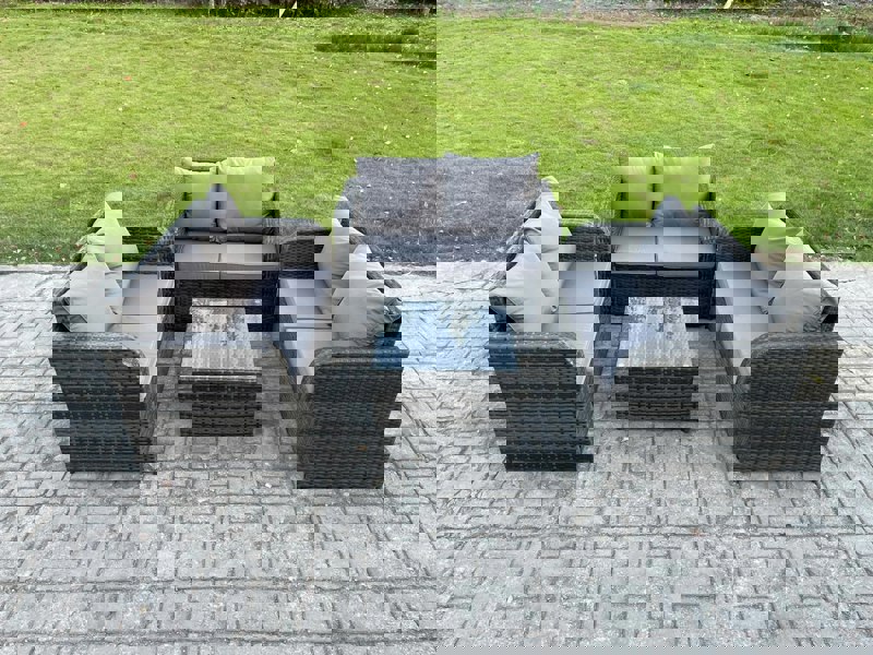 Fimous Outdoor Garden Furniture Sets 6 Seater Wicker Rattan Furniture Sofa Sets with Square Coffee Table Love seat Sofa