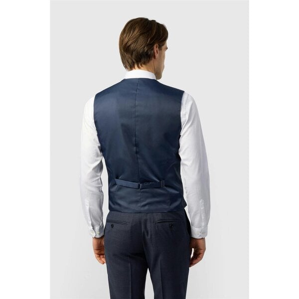 Ted Baker Slim Fit Performance Navy Textured Check Waistcoat