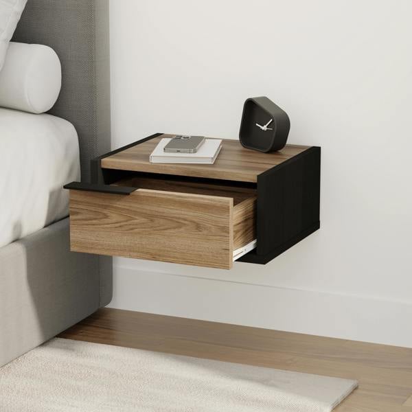 Decortie Eco Floating Bedside Table w/Drawer Modern Nightstand Wall-Mounted Space Saver Metal Handle Bedroom