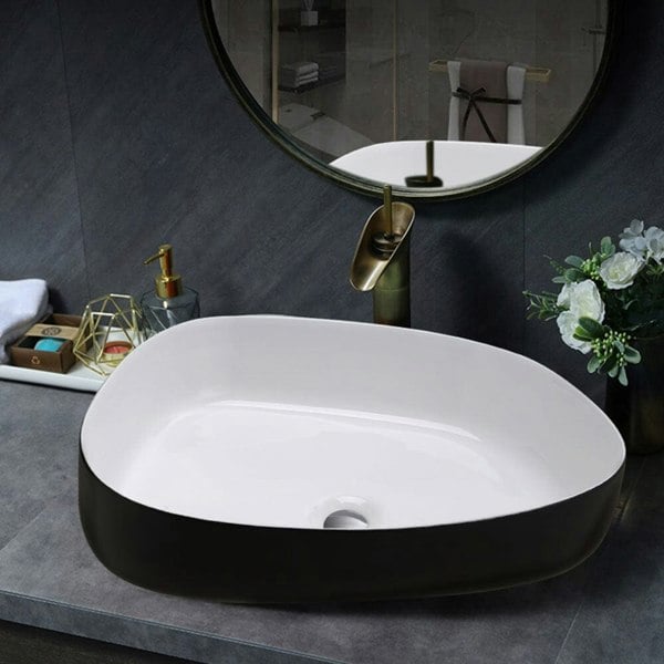 Premium Ceramic Sink with Stainless Steel Pop-upand Mounting Ring Bathroom Sinks Living and Home