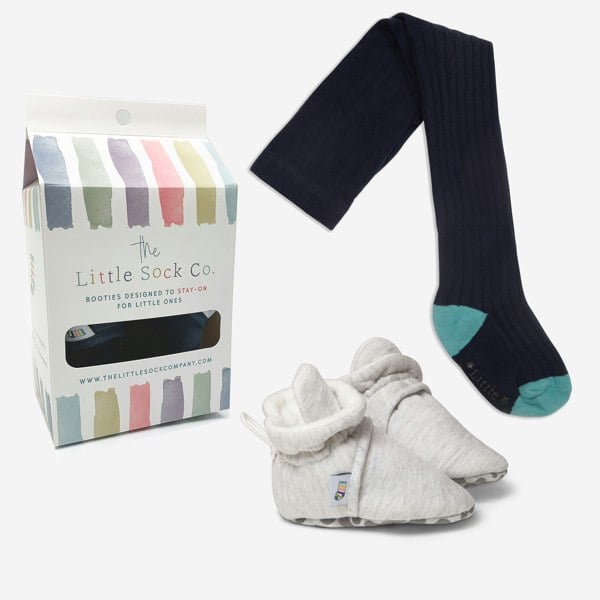 Little Sock Co. Bundle of Grey Stay-on, Non-Slip Booties & Cosy Non-slip Tights