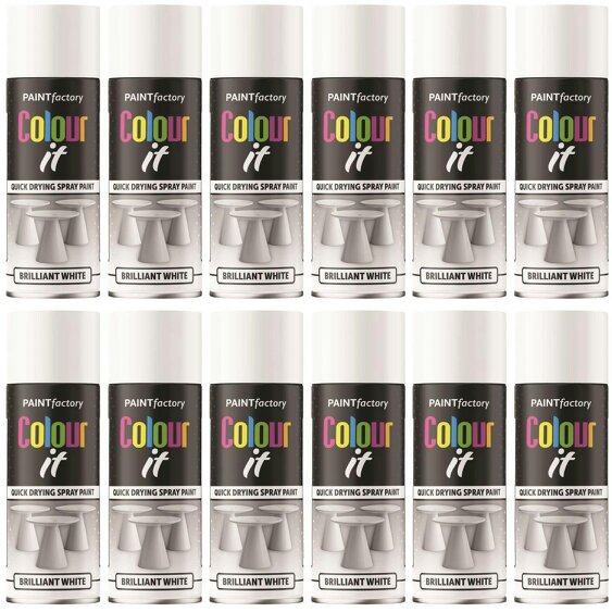 Paint Factory 12X  Brilliant White Gloss Spray Paint 400ml