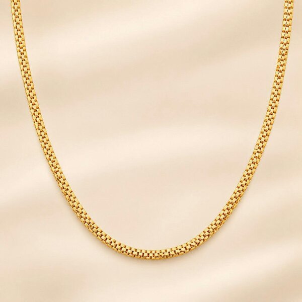 The Colourful Aura 18ct Gold Plated Flat Woven Link Chain Necklace 21 Inch