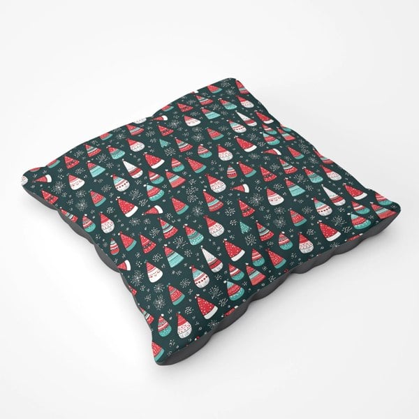 Warren Reed Hand Drawn Cheerful Santa Hats Floor Cushion