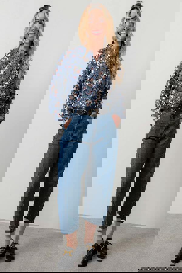 Lily & Me Rachel Frill Printed Blouse Navy