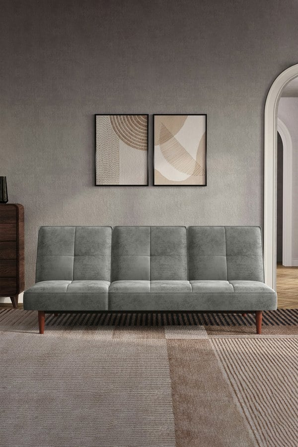 Living and Home Faux Suede 3 Seater Upholstered Sofa Bed