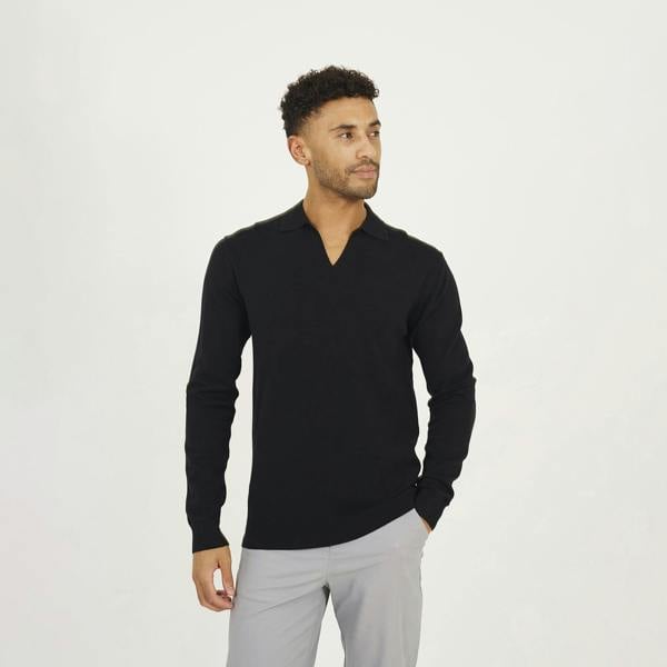 Brave Soul Black Long Sleeve Trophy Neck Polo - Black Image 1