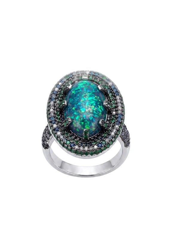 Latelita Serafina Green Opal Cocktail Ring Silver