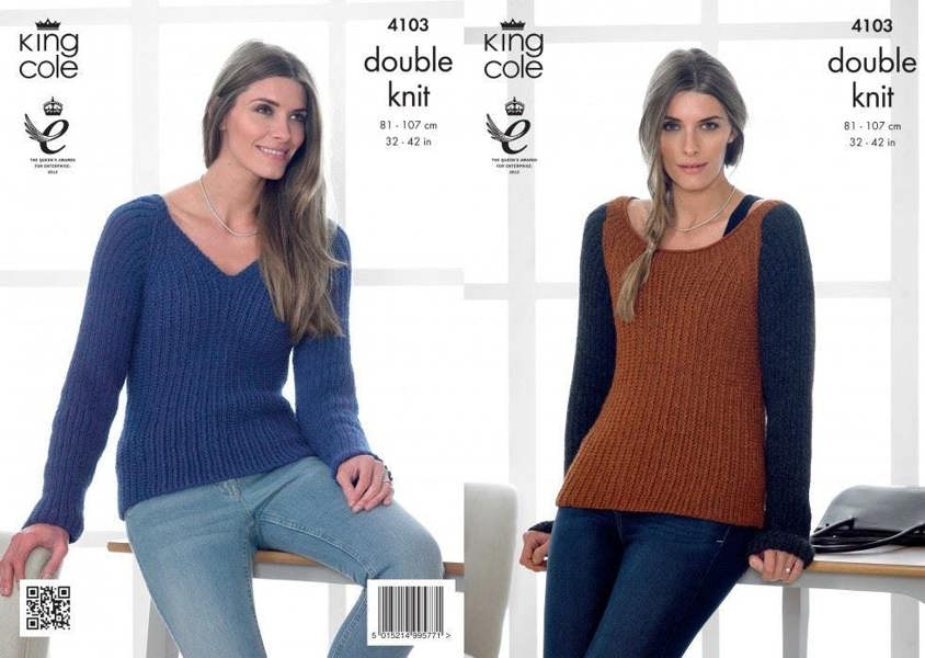 King Cole Baby Alpaca Knitting Pattern 4103, Sweaters for Women, 32 - 42 Inches - Intermediate