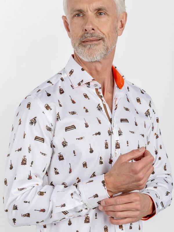 Claudio Lugli Musical Instrument Print Satin Cotton Shirt