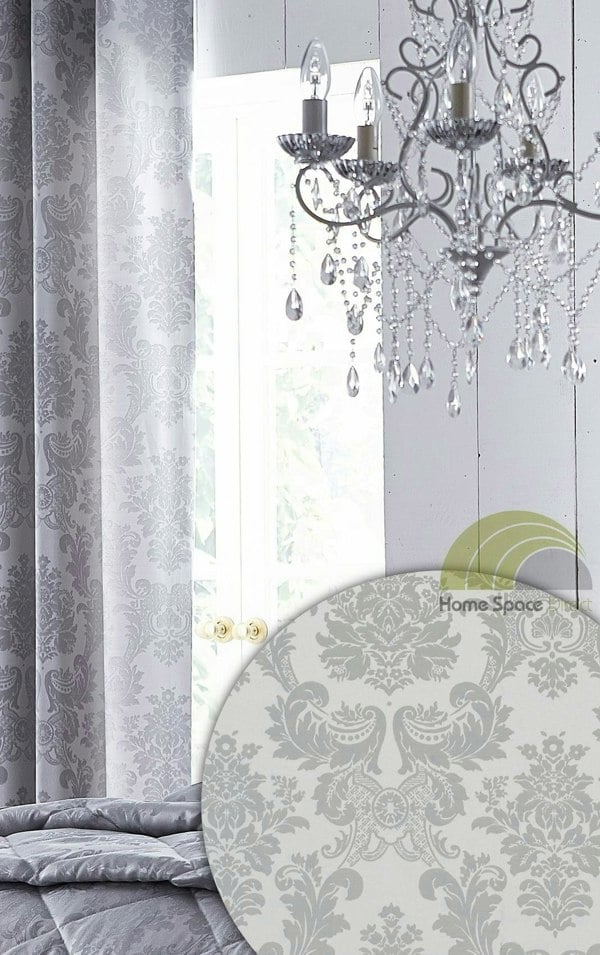 Catherine Lansfield Damask Jacquard Fully Lined Eyelet Curtains Grey