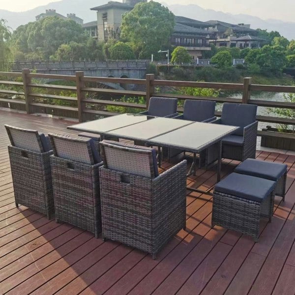 Oseasons Cube KD Rattan 6-12 Seat Dining Set in Grey