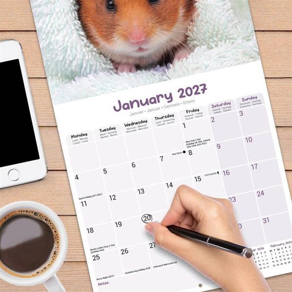 Hamsters Calendar 2027, Wall Calendars, Month To View, Animals, Gift