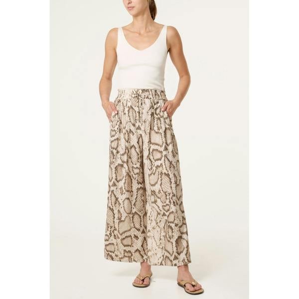 Blue Vanilla Snake Print Drawstring Wide Leg Trousers