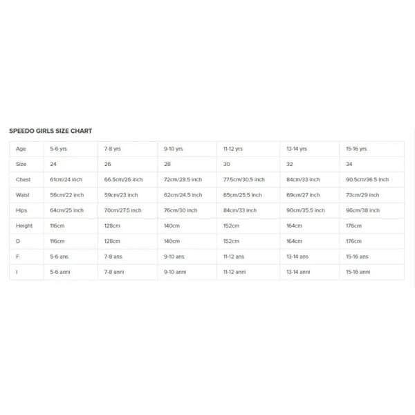 Speedo girls digital allover leaderback swimsuit size chart black red