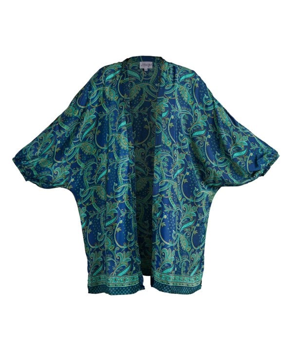 Antonia York Anastasia Silky Paisley Open Batwing Sleeve Jacket - Jade & Blue